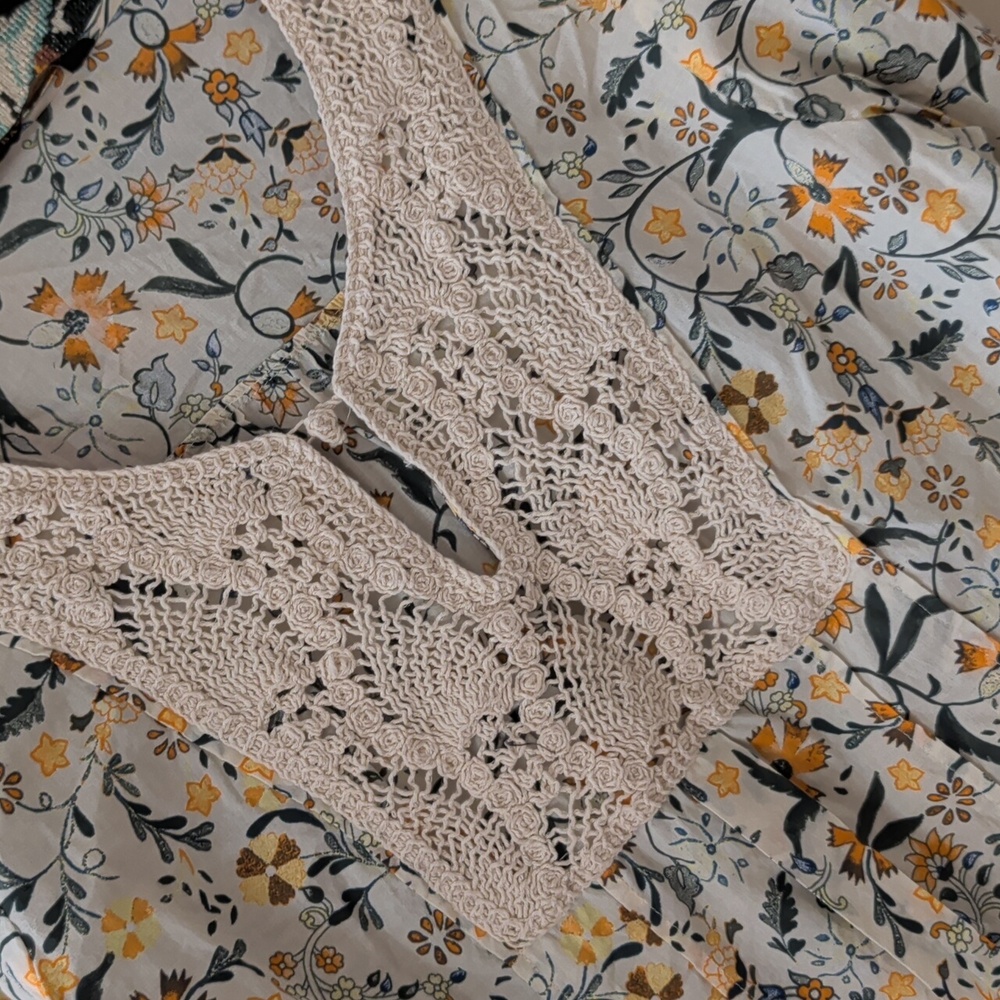 Zara Floral Crochet Yoke Blouse - Green & Yellow - Picture 6 of 13